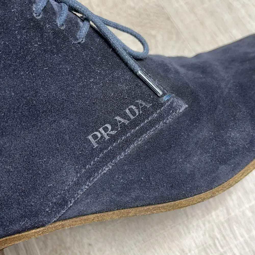 PRADA Midnight Suede Lace Up Desert Ankle Boots - Picture 3 of 11